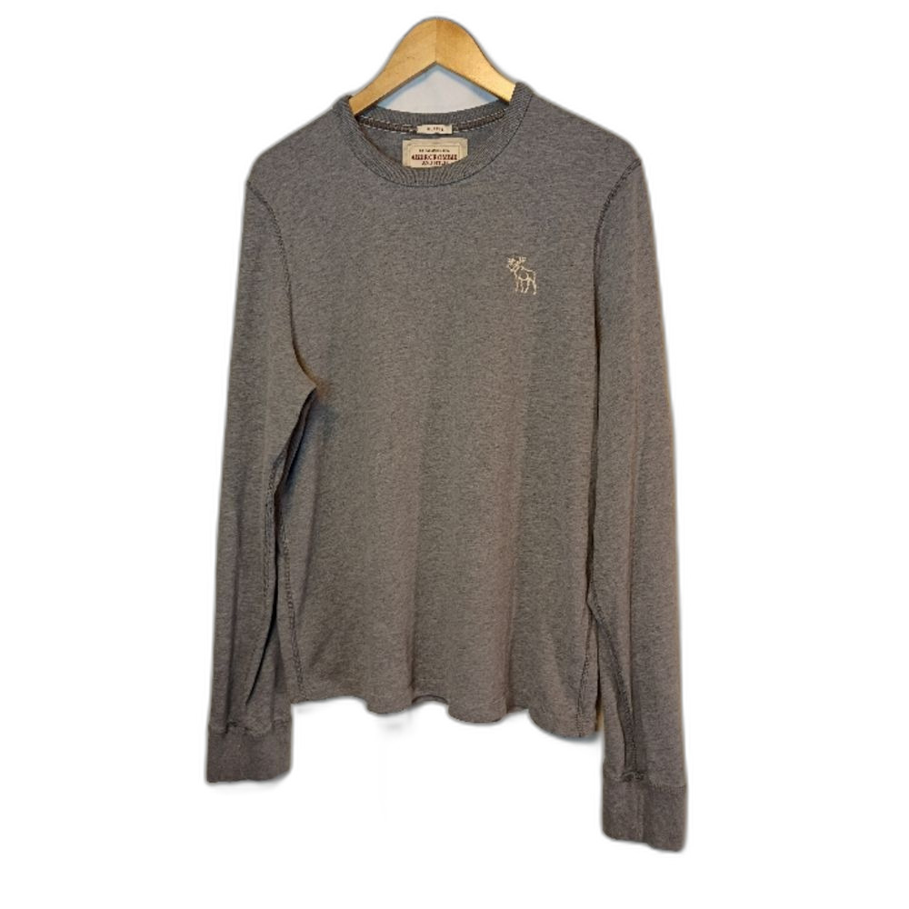 Abercrombie & Fitch Muscle Y2K Gray Long Sleeve shirt Moose Logo Vintage XL - Picture 3 of 10